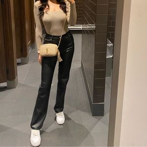 Zara faux leather straight leg pants